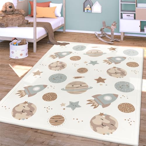 TT Home Waschbarer Teppich Krabbelmatte Babyzimmer Kinder rutschfest Flauschig Punkte, Farbe:Braun Creme, Größe:120x160 cm von TT Home