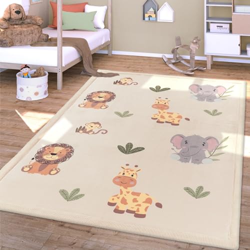 TT Home Waschbarer Teppich Krabbelmatte Babyzimmer Kinder rutschfest Flauschig Punkte, Farbe:Grün Beige Gelb, Größe:120x160 cm von TT Home