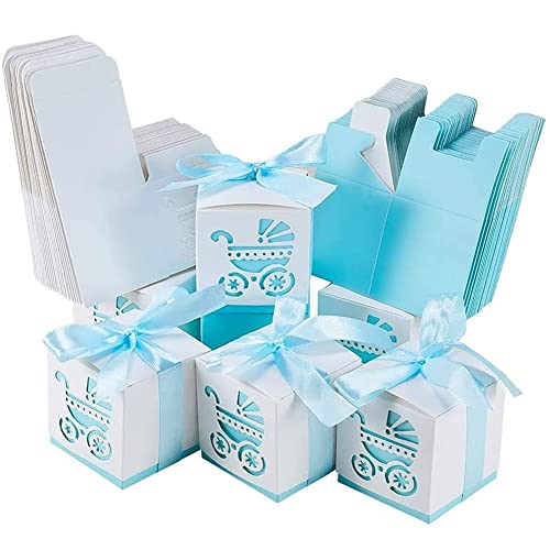 TTBDDM 50 Stück Baby Kutschen Geschenkbox, Ribbon Candy Geschenkbox, Geschenkboxen Babyparty, Neugeborene Baby Taufe Box, zum Verpacken von Süßigkeiten, Keksen und Kleinen Geschenken auf Partys von TTBDDM