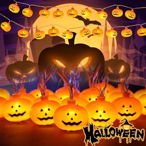 Halloween Lichterkette Kürbis, 3m Warmweiß Kürbis Lichter Schnur 20 LED Kürbis Deko Licht, 3D Kürbisse Deko Licht mit 2 Modi Halloween LED Lichter Deko für Halloween Party Häuseral Gärten Hof von TTCOTOKE