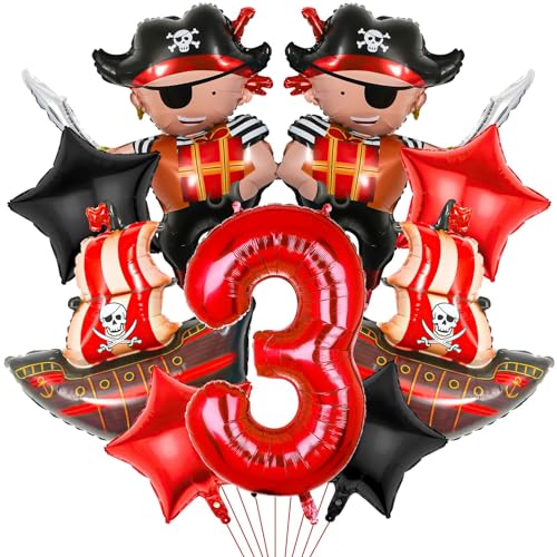 Piraten Ballon 3 Jahre, 9 PCS Piraten Folienballon, Piratenschiff Ballons Deko, Piraten Deko Kindergeburtstag 3 Jahre, Piraten Geburtstag Deko Set, Geburtstagsparty Dekorationen für Kinder von TTDCQQID