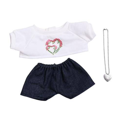 TTETTZ 3 Stück Puppen Outfits mit T-Shirt und Hosen Halskette, Kleidung für 15-Zoll-Puppen, Weiß Schwarz von TTETTZ