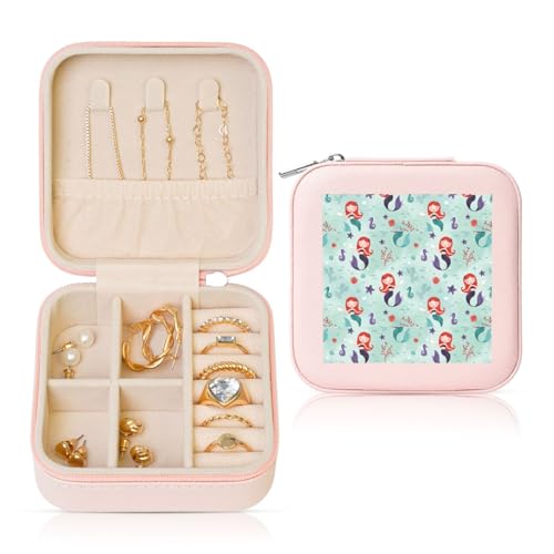 TTIGLHOH Schöne Reise-Schmuckschatulle mit Meerjungfrauen-Druck, kleine Schmuck-Organizer-Boxen für Damen, für Ohrringe, Ringe, Halsketten, Armbänder TTIGLHOH Schöne Reise-Schmuckschatulle mit Meerjungfrauen-Druck, kleine Schmuck-Organizer-Boxen für Damen, für Ohrringe, Ringe, Halsketten, Armbänder von TTIGLHOH