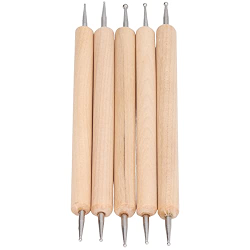 5-teiliger Dotting Stylus mit Doppeltem Ende, Dotting Tools für N?gel, Gravierstift-Set, Einkerbungsstifte aus Buchen-Edelstahl Zum Malen, Gravieren für Carbon Transfer PaperClay von TTOCAR