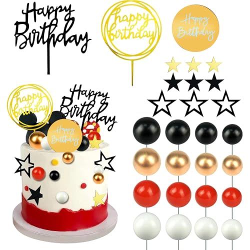 TTPSRY 34 Stück Tortendeko Geburstagstorte Happy Birthday Kuchendeko Glitter Cake Topper Cupcake Topper mit Sternen Luftballons von TTPSRY