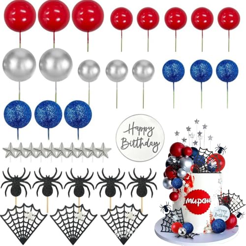 TTPSRY 37 Stück Spider Tortendeko Happy Birthday Tortendeko Kuchen Deko Super helden Geburtstagsdeko Tortendeko Geburtstag für Kinder Geburtstagsfeiern von TTPSRY