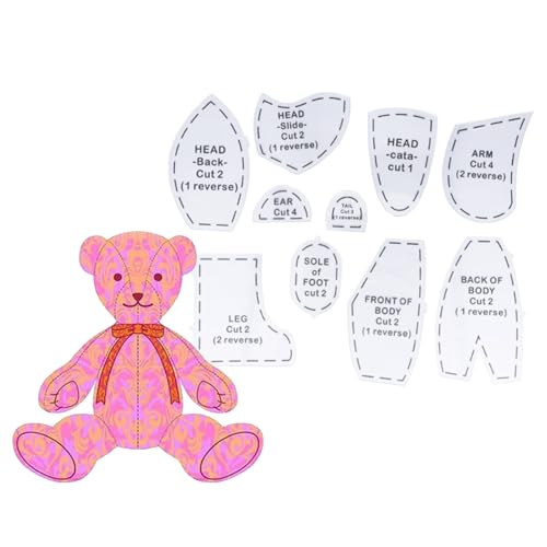 Memory Bear Muster zum Nähen, Acryl-Memory-Bär-Schablonen-Lineal-Set mit detaillierter Anleitung (evtl. nicht in deutscher Sprache), Schnittmuster für Anfänger, Teddybär-Quilt-Vorlagen (Sitzhöhe 25,4 von TTPZNIGF