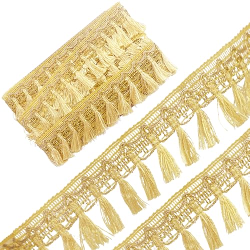 TTQiAnJ 6 Yards Goldene Fransenborte,5,4cm Breite Quasten Nähkantenbesatz,Polyesterfaser Fransen Spitzenband für Nähen Kantenbesatz Vorhang Kleidung Heim Dekor von TTQiAnJ