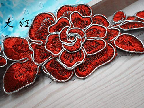 Ausgefallene Blumenspitze 3 Yds/Lot Appliziertes 3D-Kristallbesticktes Kristalldiamantmotiv Blume Diy Spitzenborte Nähgeflechtband 6 cm, rot von TTYAC