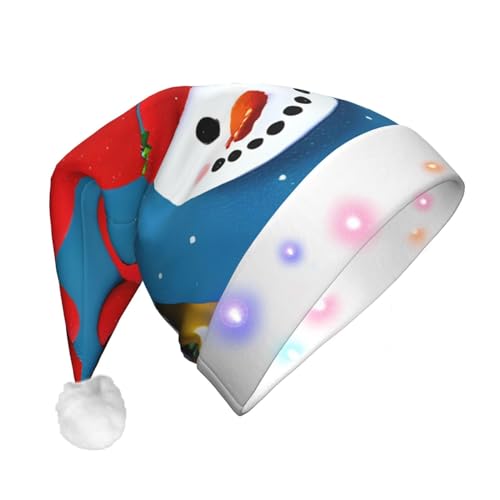 TTYDOKLA Weihnachtsmütze mit Schneemann-Druck, LED-Weihnachtsmütze für Erwachsene, beleuchtet, festlich, modisch, Weihnachtsmannmütze, Weihnachtsdekoration von TTYDOKLA