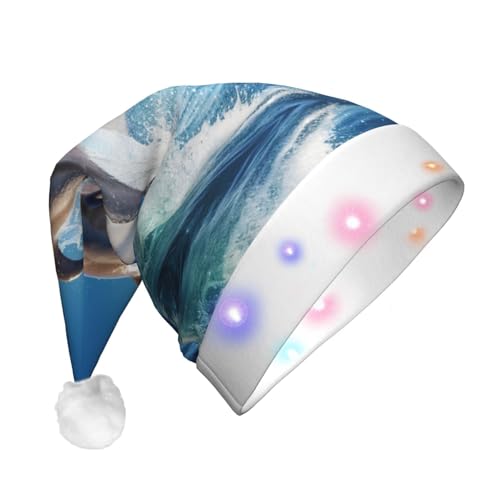 TTYDOKLA Weihnachtsmütze mit schwimmendem Delfin im blauen Meer, LED-Weihnachtsmütze für Erwachsene, beleuchtet, festlich, modisch, Weihnachtsmannmütze, Weihnachtsdekoration von TTYDOKLA