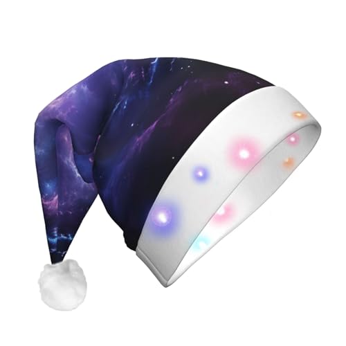 TTYDOKLA Weihnachtsmütze mit violettem Galaxie-Druck, LED-Weihnachtsmütze für Erwachsene, beleuchtet, festlich, modisch, Weihnachtsmannmütze, Weihnachtsdekoration von TTYDOKLA