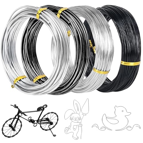 TTYSHIP® 4 Rollen Aludraht, 1mm x 30m/2mm x 10m Aluminiumdraht, Alu Basteldraht Aluminum Wire für Schmuckherstellung, DIY-Skulpturen (Schwarz/Silber) von TTYSHIP