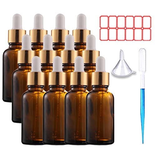 TUAKIMCE 12PCS 30ML Pipettenflasche Tropfflasche mit Glaspipette Amber Boston Glasflaschen Apothekerflasche Tropfpipette aus Braunglas Set für Ätherische Öle Parfüm Öle Duftöl Aromatherapie von TUAKIMCE