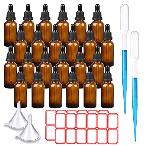 TUAKIMCE 24pcs 30ml Pipettenflasche, Braunglas Glasflasche Pipette, Apothekerflaschen mit Tropfenpipette, für Ätherische Öle, Parfümöle, Flüssigfarbstoffen Aromatherapie Mischungen von TUAKIMCE