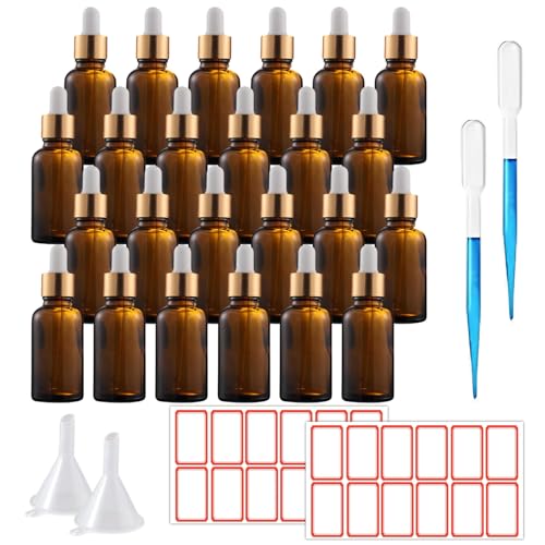 TUAKIMCE 30ml Pipettenflasche, 24pcs Braunglas Glasflasche Pipette, Apothekerflaschen mit Tropfenpipette, für Ätherische Öle, Parfümöle, Aromatherapie, Düfte, Flüssigkeit von TUAKIMCE