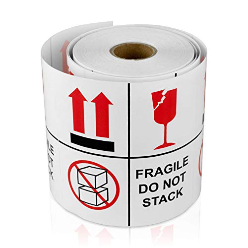 1200 Stück Fragile Do Not Stack Etiketten-Aufkleber – 10,2 x 10,2 cm Fragile Do Not Stack This Side Up Arrows Anleitung Warnhinweise Etiketten für Lager, Versand, Umzug – 4 Rollen mit 300 Etiketten von TUCO DEALS