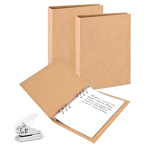 Ringbuch A5 Nachfüllbar Kraftpapier, 2 Stück Set mit Punch, Ringbuch Ordner A5 mit 6 Ringe zum Hinzufügen Broschüren-Cover Papiere Lose Blätter für Schule & Büro von TUFA