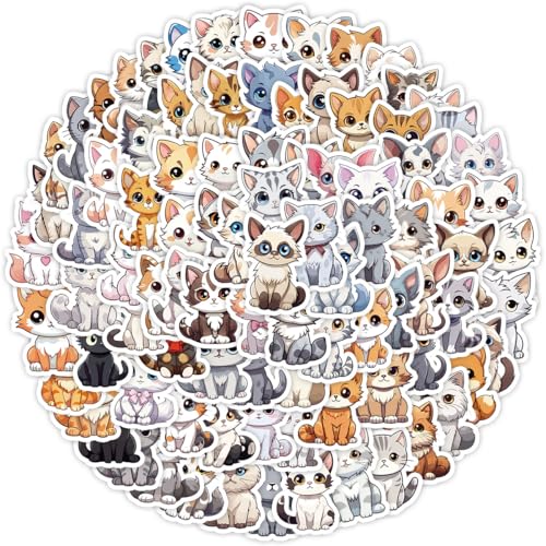 100Stück Niedliche Katzen Aufkleber für Stoßstange,Motorrad,Koffer,Gepäck,Scrapbook，Kühlschrank,Laptop,Fahrrad,Kawaii Vinyl Tier Wasserdicht Aufkleber,Kinder Geschenk,Katze Cartoon Graffiti Sticker von TUIOBUN