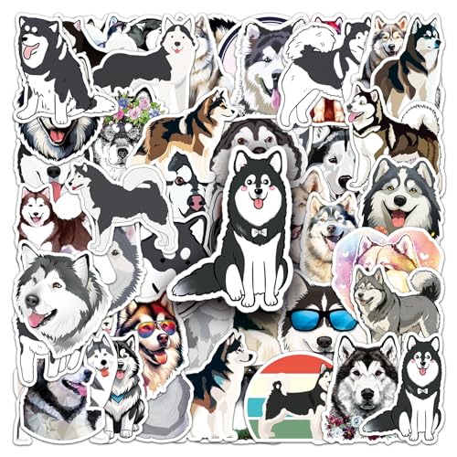 50Stück Alaska Hund Aufkleber für Stoßstange,Motorrad,Laptop,Kühlschrank,Auto,Gepäck,Gitarre,Kawaii Tier Vinyl Aufkleber,Erwachsene Teenager Geschenk,Dog Cartoon Wasserdicht Graffiti Sticker von TUIOBUN