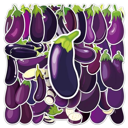 50Stück Aubergine Aufkleber für Fahrrad,Auto,Stoßstange,Laptop,Gepäck, Motorrad,Skateboard,Kühlschrank,Ästhetische niedliche Gemüse Vinyl Sticker,Mädchen Kinder Teenager Geschenk,Wasserdicht Sticker von TUIOBUN