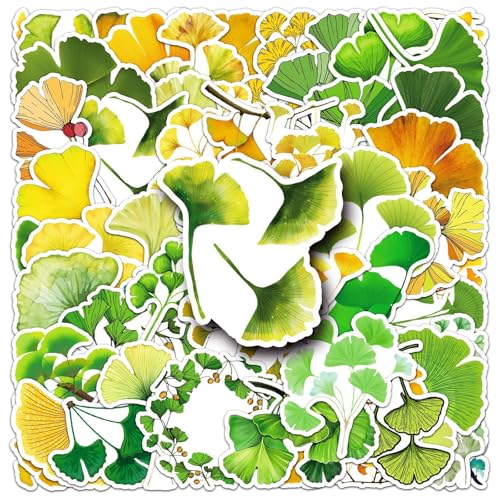 50Stück Gingko Baum Aufkleber für Kühlschrank,Stoßstange,Motorrad,Scrapbook,Laptop, Auto,Niedliche Grüne Pflanzen Ästhetische Aufkleber,Erwachsene Geschenk,Ginko Blatt Wasserdicht Graffiti Stickers von TUIOBUN