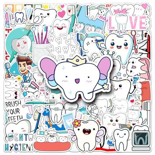 50Stück Tooth Aufkleber für Fahrrad,Gepäck,Motorrad,Kühlschrank,Stoßstange,Laptop,Skateboard,Auto, Cartoon Niedliche Zähne Wasserdicht Aufkleber,Erwachsene Kinder Geschenk,Aesthetic Graffiti Sticker von TUIOBUN