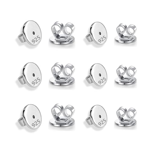 12 Stück 925 Sterling Silber Ohrstecker Verschlüsse, TUIOLUI Flacher Verschluss Ohrstecker Ohrstopper Sicher Ersatz für Ohrring Hypoallergen Flache Runde Ohrstecker Ohrring Stopper von TUIOLUI