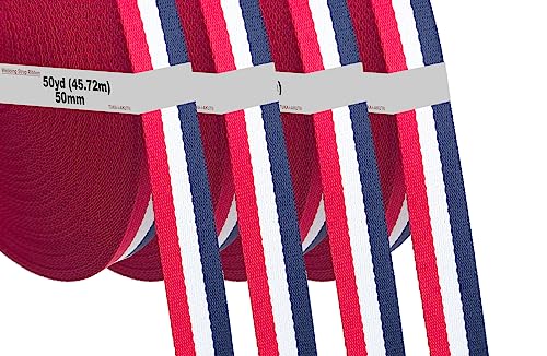 182 Meter x 50mm Polyester - 1,3mm Stark - Mehrfarbiges Gurtband aus Polyester - 182 Meter (200YD=4x50YD) Länge und 50 mm Breite, Rot/Weiß/Blau, TKB5074 redwhiteblue von TUKA-i-AKUT