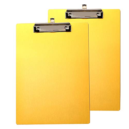 2er Alu Klemmbrett A4 mit gummierter Metalklemme, Schreibbrett DIN A4 mit Aufhängeose, Pad Halter Clipboard - Stabile Aluminum Schreibplatte - Schreibblock 2er Pack in Farbe Gold - TKD8025-golden-2x von TUKA-i-AKUT