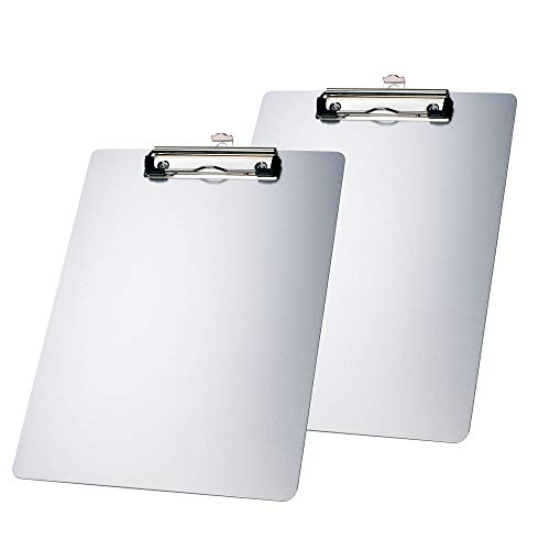 2er Alu Klemmbrett A4 mit gummierter Metalklemme, Schreibbrett DIN A4 mit Aufhängeose, Pad Halter Clipboard - Stabile Aluminum Schreibplatte - Schreibblock 2er Pack in Farbe Silber TKD8025-silver-2x von TUKA-i-AKUT