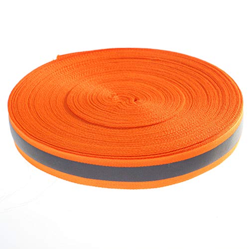 46 Meter x 20mm Reflektierendes Band zum Aufnähen, Reflektorband - 20 mm Breite - mit 10mm Reflektionband - Sicherheit Reflexband Leuchtband zum Annähen, Orange, TKB5080-orange von TUKA-i-AKUT