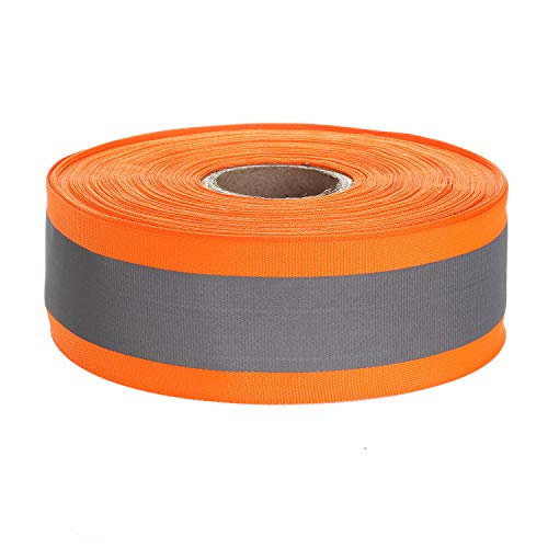 46 Meter x 50mm Reflektierendes Band zum Aufnähen, Reflektorband - 50 mm Breite - mit 30mm Reflektionband - Sicherheit Reflexband Leuchtband zum Annähen, Orange, TKB5081-orange von TUKA-i-AKUT