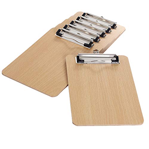 6er Klemmbrett A5 aus Hartholz extra dick 4mm, mit Aufhängeose, Gummierter Metalklemme, Schreibbrett Pad Halter Clipboard - Qualität Holz Faserplatte - Zwischenablage Schreibblock, TKD8010 von TUKA-i-AKUT