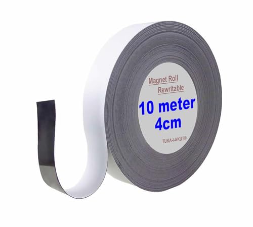 TUKA 10m x 40mm x 1mm Magnetband Wiederbeschreibbar, Kennzeichnungsband für Lagerkennzeichen, Whiteboard, Kühlschrank, Magnettafeln usw. Beschreibbar Abwichbar Zuschneidbar, Weiß TKD9046-white-4cm von TUKA-i-AKUT