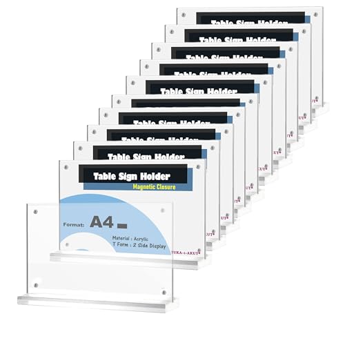 TUKA-i-AKUT 10x A4 Quer Tischaufsteller Acryl Transparent mit Magnetverschluß, Doppelseitig Display Prospekthalter Flyer Aufsteller Tisch Werbeaufsteller, Glasklar T-Ständer TKD8241-A4-W-10x von TUKA-i-AKUT