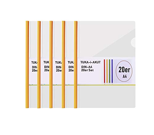 TUKA-i-AKUT 20st. A4 Sliding Bar Binder, PP Transparent Klemmschienen Berichte Umschlag, Abdeckungen Grip Binding Bars Dokumente Klassifizierung, 20er Set, Schiebe Bar in Gelb, TKD8040-yellow-20x von TUKA-i-AKUT