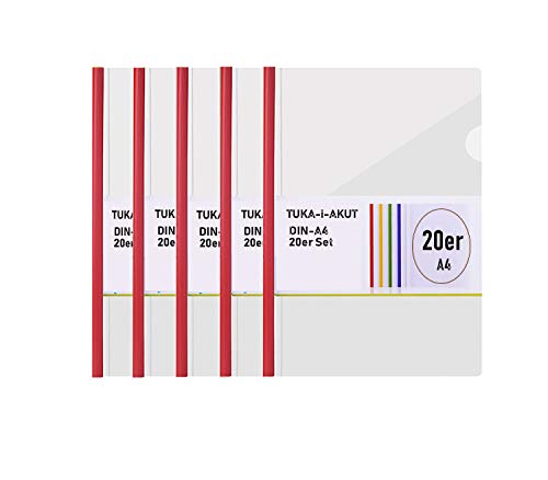 TUKA-i-AKUT 20st. A4 Sliding Bar Binder, PP Transparent Klemmschienen Berichte Umschlag, Abdeckungen Grip Binding Bars Dokumente Klassifizierung, 20er Set, Schiebe Bar in Rot, TKD8040-red-20x von TUKA-i-AKUT