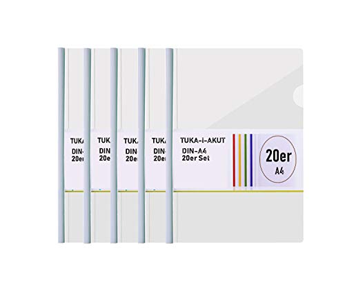 TUKA-i-AKUT 20st. A4 Sliding Bar Binder, PP Transparent Klemmschienen Berichte Umschlag, Abdeckungen Grip Binding Bars Dokumente Klassifizierung, 20er Set, Schiebe Bar in Weiß, TKD8040-white-20x von TUKA-i-AKUT