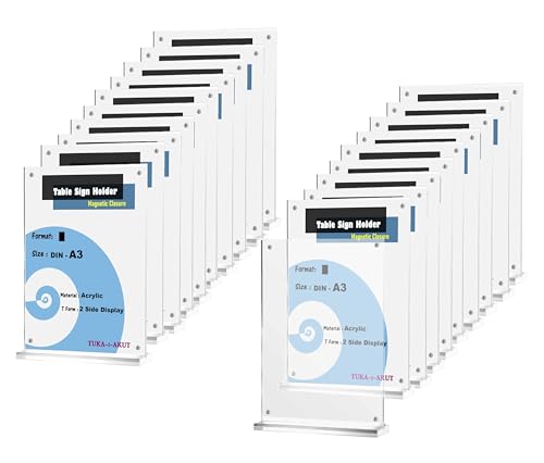 TUKA-i-AKUT 20x A3 Hoch Tischaufsteller Acryl Transparent mit Magnetverschluß, Doppelseitig Display Prospekthalter Flyer Aufsteller Tisch Werbeaufsteller, Glasklar T-Ständer TKD8241-A3-H-20x von TUKA-i-AKUT