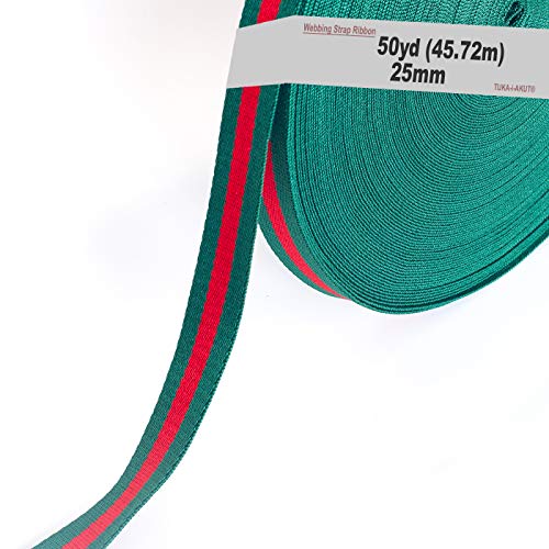 TUKA-i-AKUT 46 Meter x 25mm Polyester - 1,3mm Stark - Mehrfarbiges Gurtband aus Polyester - 46 Meter (50YD) Länge und 25 mm Breite, Rot/Grün, TKB5074 redgreen von TUKA-i-AKUT