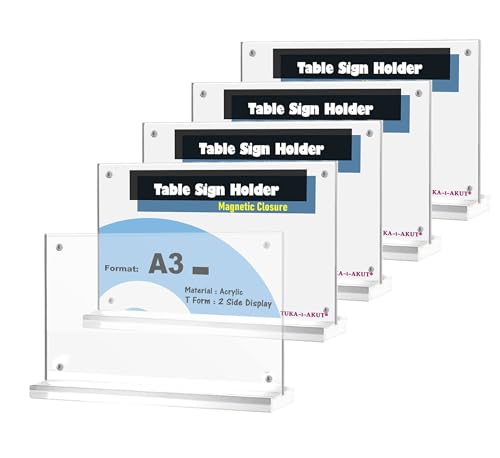 TUKA-i-AKUT 5x A3 Quer Tischaufsteller Acryl Transparent mit Magnetverschluß, Doppelseitig Display Prospekthalter Flyer Aufsteller Tisch Werbeaufsteller, Glasklar Acrylglas T-Ständer TKD8241-A3-W-5x von TUKA-i-AKUT