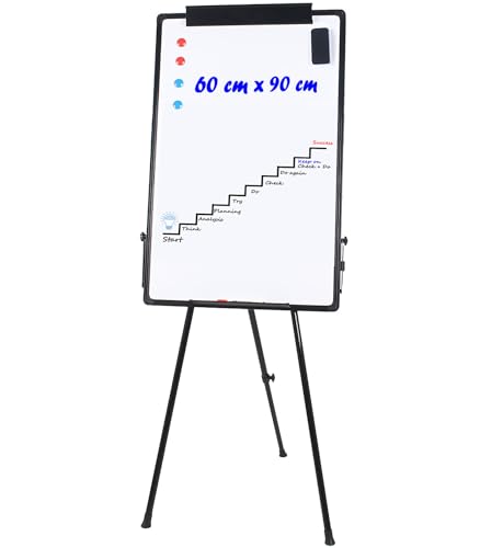 TUKA-i-AKUT ​Flipchart Ständer Magnetisch Whiteboard 90X60cm, Höhenverstellbar Zusammenklappbar, Flipchart-Staffelei Whiteboards mit Papierhalter, Beschreibbar Abwischbar Magnetisch, Schwarz TKD8710 von TUKA-i-AKUT