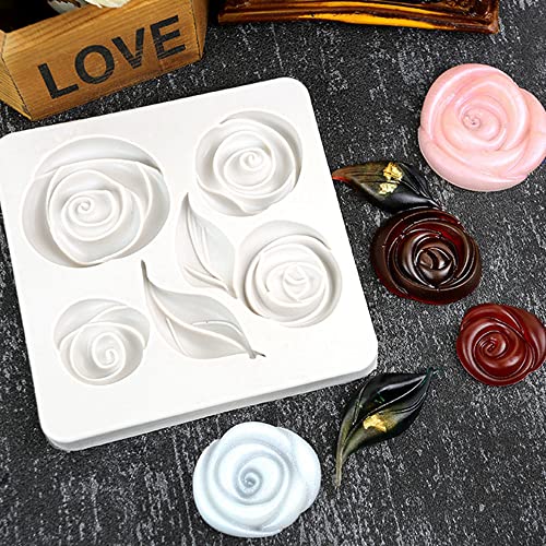 Blatt-Silikonform Rose Blume Fondant Formen DIY Kuchen Dekorieren Werkzeuge Zuckerwerk Süßigkeiten Harz Ton Schokolade Gumpaste Formen (11,5 x 11,5 x 1,2 cm) von TUKE