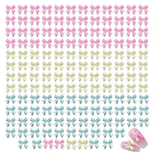 TUKEVA 150 Stück Schmetterlings Nägel Charms Schleife Kunstharz Nagel Charms 3D-Schmetterlingsform-Anhänger für Nägel Mini Schleife Form Design Nagel Für Nägel DIY Dekoration (Rosa,Nilblau,Hellgelb) von TUKEVA