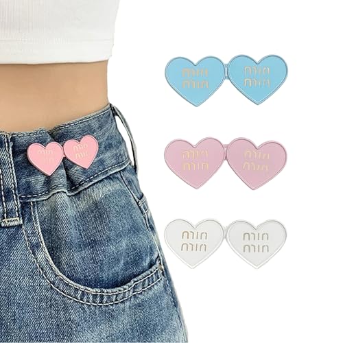 TUKEVA 3 Paare Jeans Buttons Pins Adjustable Buttons Pins Adjustable Waist Buckles DIY Sewing New Buttons Einfache Installation Liebesherz Design Zum Festziehen von Kleidern, Hosen, Jeans (blau) von TUKEVA