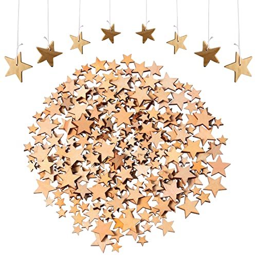 Mini Holzsterne, Gemischt Kleine Holz Sterne,Stern Holzscheiben zum Basteln und Dekorieren, Verschönerung Holzstern für Weihnachtsbaum Anhänger Hochzeit DIY Baumschmuck,50pcs von TUKNN