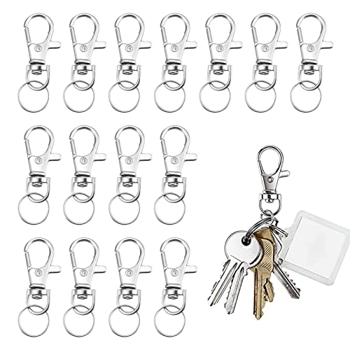 Schlüsselanhänger Clip Haken und Schlüsselringe mit Kunststoffbox, Drehverschlüsse Lanyard Karabinerhaken für Schlüsselanhänger Schmuck DIY Handwerk,15 Stück (Silber) von TUKNN