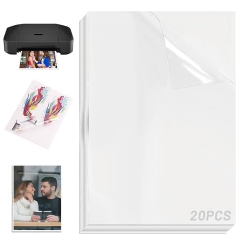 20pcs Vinyl Aufkleberfolie,Bedruckbare Klebefolie,Aufkleberfolie Druckerpapier,Aufkleber Selbstklebend Wasserfest,transparent,für Laserdrucker & Tintenstrahldrucker Schnell Trocknen transparentpapier von TULEBOLIAN