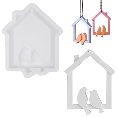 2pcs Silikonformen Gießformen Vogel,Gießformen Vogel Häuser,Birdies Haus Harz Formen Anhänger,3D Vogel Haus Silikonform Gießform, Silikonform Frühling für Diy Kerzen von TULEBOLIAN